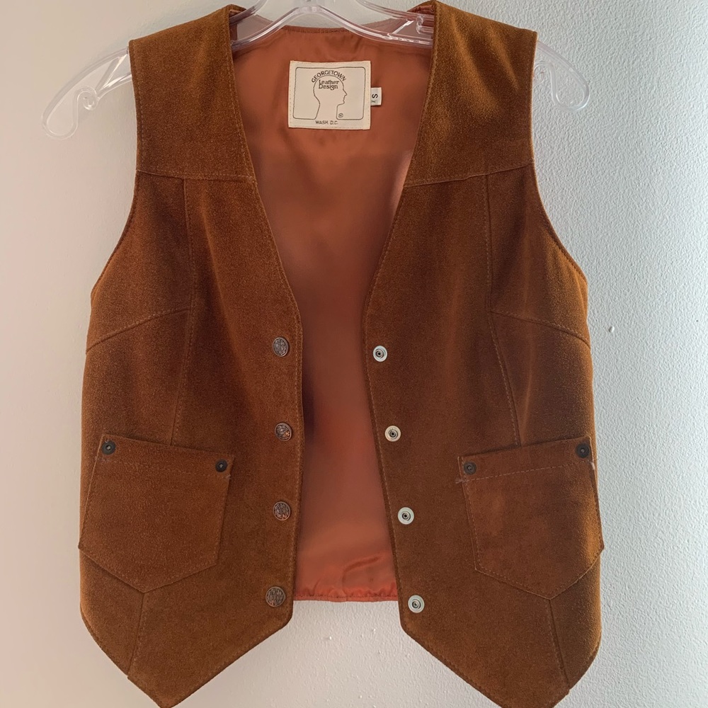Vitnage Georgetown Leather Design Genuine Suede Leather Vest Jacket  Retro S/P